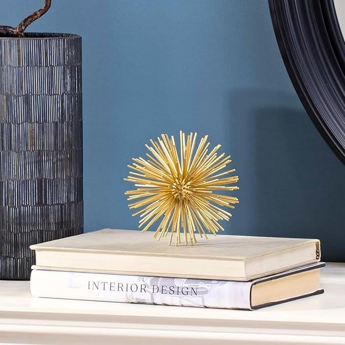 Torre & Tagus Spike Ball Gold Sphere Decor, Mid Century Modern Metal Gold Starburst for Home Decor On Shelf, Coffee Table, Wedding or Handmade Gift (4")