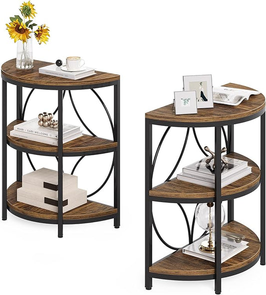 LITTLE TREE Half Round End Table, 3-Tier Narrow Side Table with Metal Frame, Half Circle Table, Half Moon Small Coffee Accent Table Bedside Table for Living Room, Bedroom
