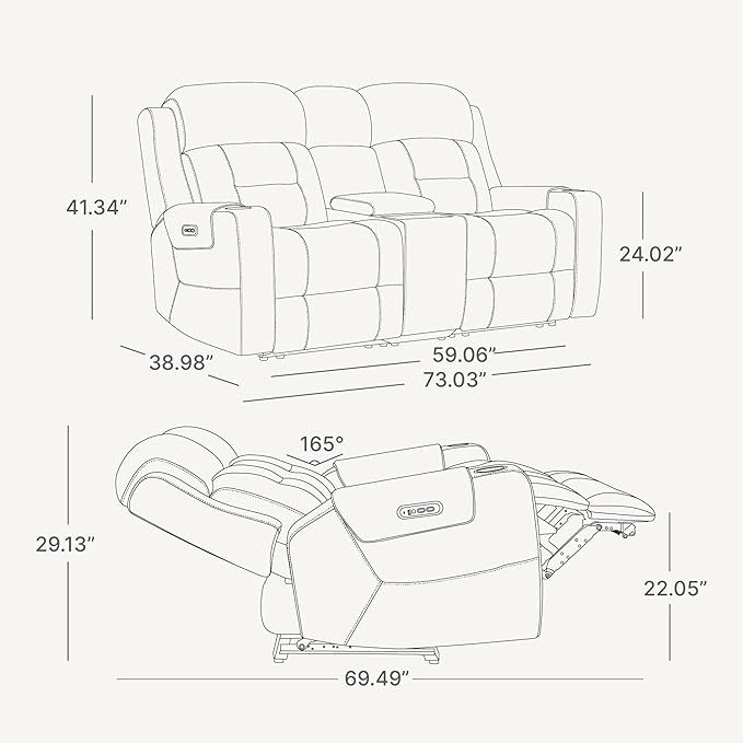 Watson & Whitely Genuine Leather Power Loveseat and Recliner Sofa Set, Lay Flat Reclining Couch with Console, Power Headrest, USB & Wireless Charging, Cup Holders for Living Room, Grey