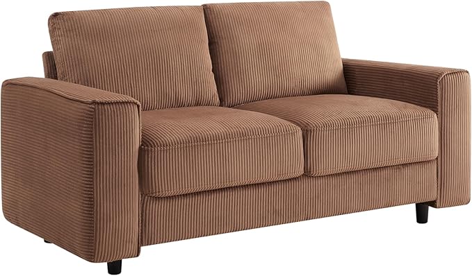 AC Pacific Derek 2 Piece Modern Corduroy Couches for Living Room, Tufted Sofas with Plush Upholstery, High-Density Foam, Sleek Black Legs, Durable Wooden Frame, Sofa and Loveseat Set, Brown