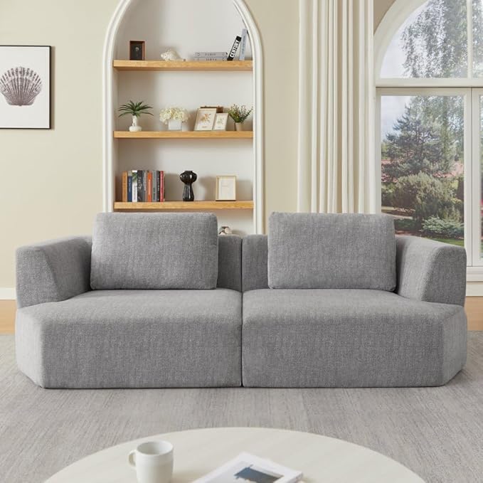 Sofa in a Box Oversized 3 Seater Memory Foam Boneless Couch w/Curved Arms,Plush Chenille Upholstered Cloud Modular Loveseat,No Assembly Needed Compression Sofa