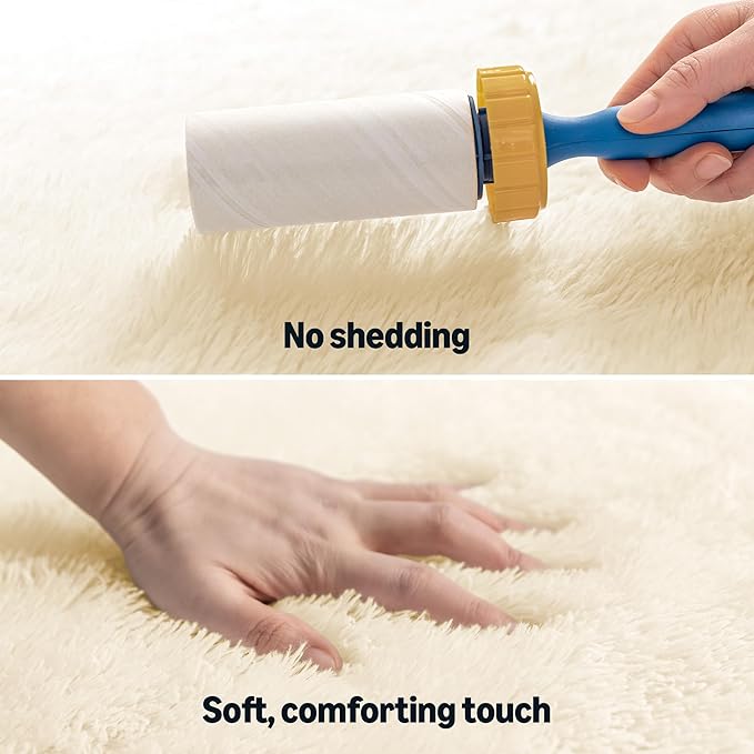 Amazon Basics Fluffy Washable Area Rug, Shaggy Carpet for Living Room, Bedroom, 6' W × 9' L, Beige