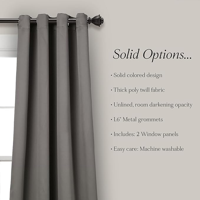 Lush Decor Insulated Grommet Blackout Window Curtain Panels, Pair, 52" W x 63" L, Dark Gray - Classic Modern Design - Chic Window Decor - Curtains For Living Room, Bedroom, Or Dining Room