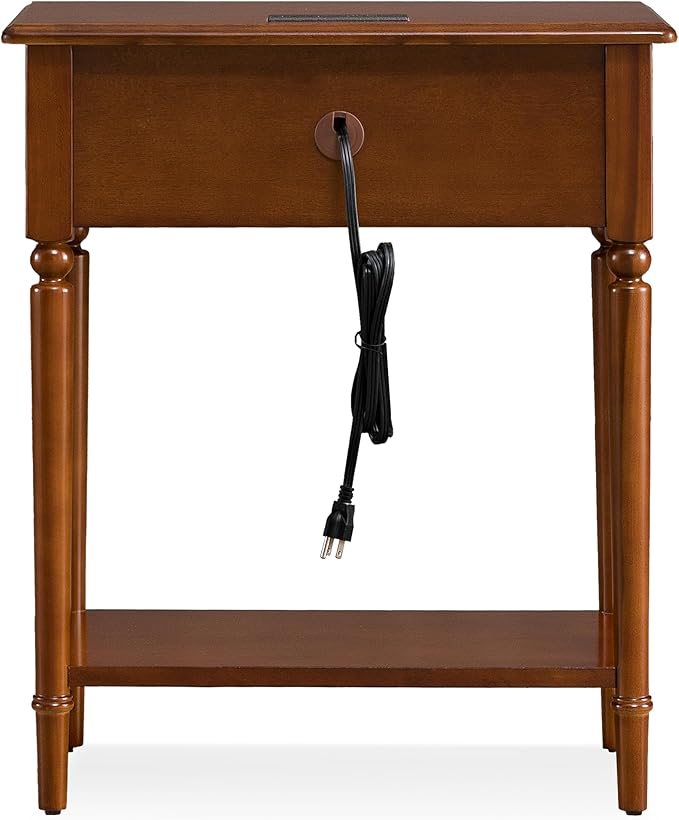 Leick Home Coastal Nightstand, Solid Wood, with USB-C Charging, 1 Drawer and 1 Shelf, Pecan Brown, 20022-PC