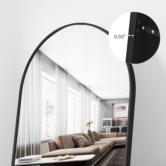 Floor Length Mirror, 81"x41" Arch Full Length Mirrors Full Length Hanging or Leaning with Stand, Wall Mounted Mirrors, Arched-Top Body Mirror with Aluminum Frame for Bedroom(Black)
