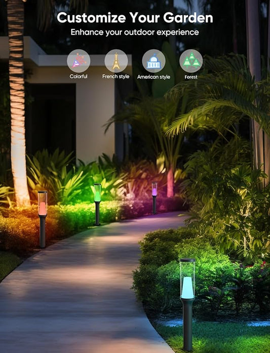 APPECK Pathway Lights Outdoor 800LM, RGBCW Low Voltage Landscape Lighting, Smart APP and Alexa Control, IP65 Waterproof, Color Changing Walkway Lights for Garden, Yard, Patio, Christmas, 6 Pack