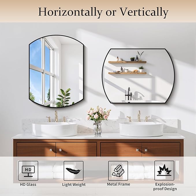 Bathroom Mirror, 18x24 Inch Black Oval Wall Mounted Mirror with Thin Metal Frame, Modern Bathroom Vanity Mirrors for Over Sink, Entryway, Living Room, Bedroom
