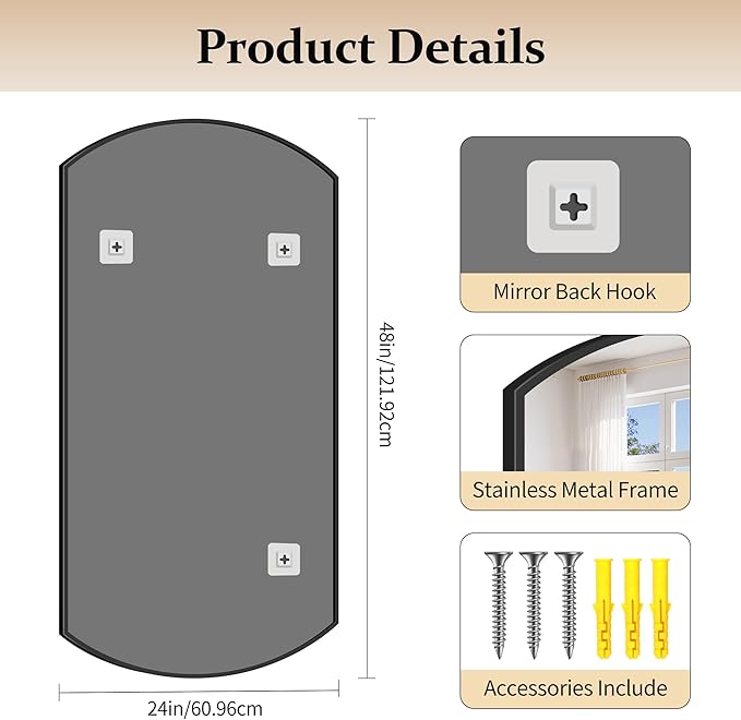 Bathroom Mirror, 24x48 Inch Black Oval Wall Mounted Mirror with Thin Metal Frame, Modern Bathroom Vanity Mirrors for Over Sink, Entryway, Living Room, Bedroom