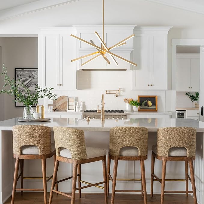 Y'INSP Modern Sputnik Chandeliers 45W LED Gold Sputnik Light Fixture Linear Chandelier Light 5 Lights Pendant Light for Dining Room Foyer Kitchen Island Bedroom Living Room