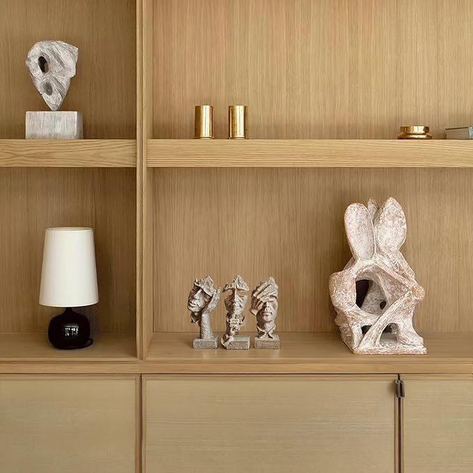 3 Pcs Thinker Statue, Silence is Sandstone Abstract Art Figurine, Modern Home Resin Decorative Objects Decor for Home Office Bookshelf Desktop,No Hear No See No Speak Knick Knacks