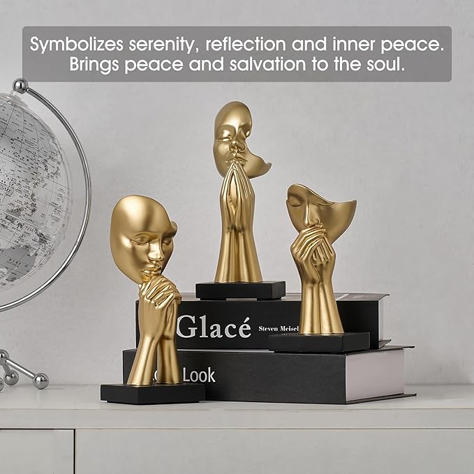 3 Pcs Gold Decor Prayer Statues, Modern Prayer of Peace Figurines Home Decorations for Living Room, Abstract Art Sculptures for Bedroom Bookshelf Coffee Table Centerpiece, Gifts for Women