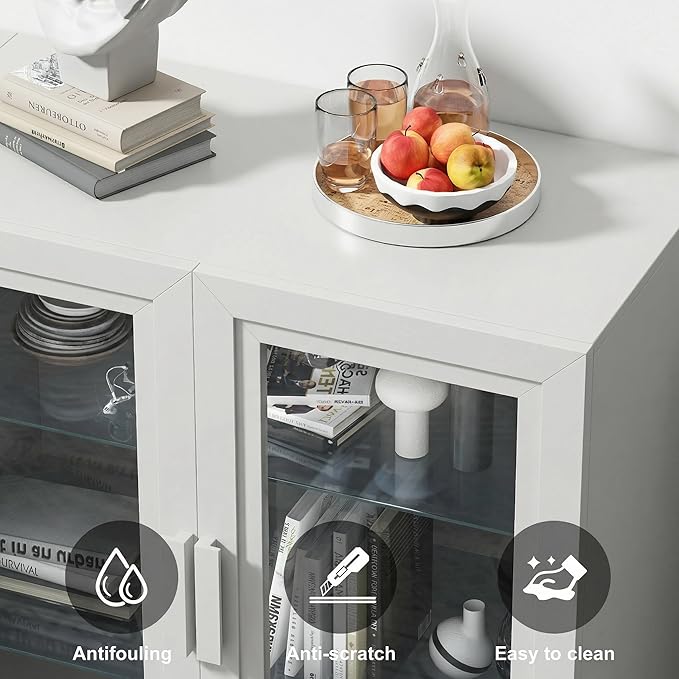 Casaphoria Adam Sideboard Buffet Cabinet with Storage, Display Cabinet with Glass Doors & Adjustable Shelves, 31" W x 36" H Buffet Cabinet for Entryway Kitchen Living Room, White