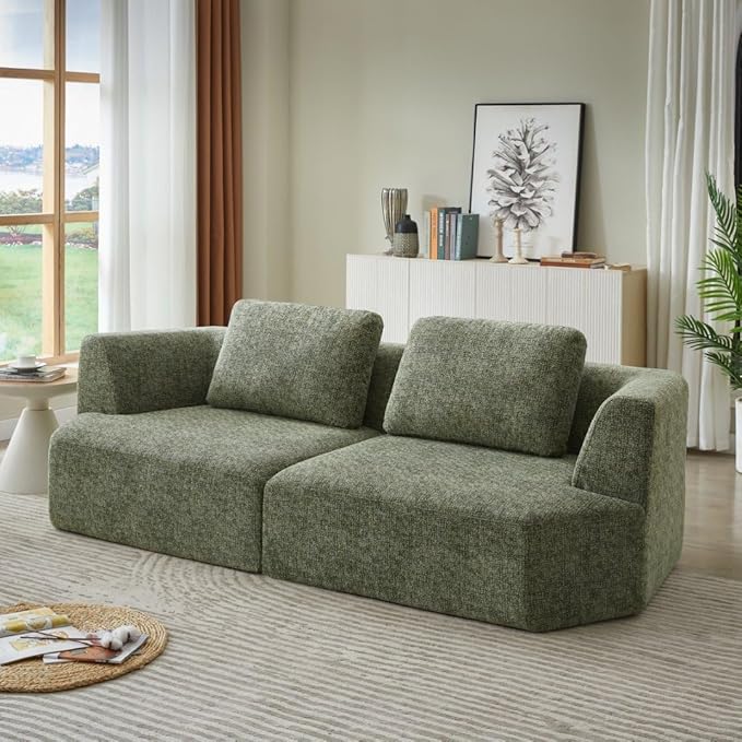 Sofa in a Box Oversized 3 Seater Memory Foam Boneless Couch w/Curved Arms,Plush Chenille Upholstered Cloud Modular Loveseat,No Assembly Needed Compression Sofa