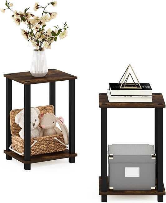 Furinno Simplistic End Table, 2-Pack, Amber Pine/Black