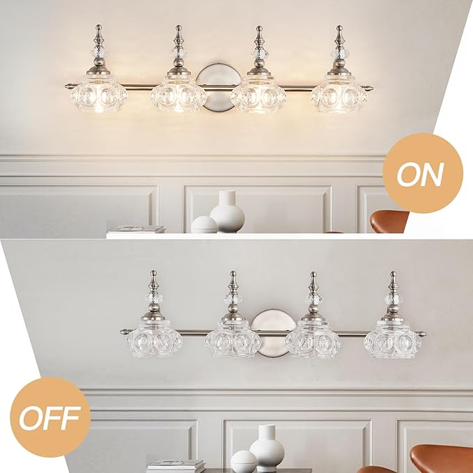 Vintage Brushed Nickel Bathroom Vanity Light Fixtures Modern 4-Light Vanity Lights Bathroom Lighting Fixtures Vintage Wall Sconces Light Living Room Dining Room Vanity Lighting Fixtures over Mirror