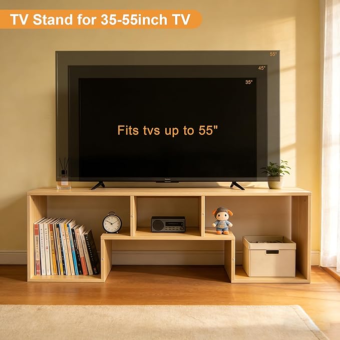 Lightdot TV Stand for TVs up to 55'', Modern Entertainment Center with Open Storage Large Capacity for Collection, Media TV Table Console for Living Room/Bedroom/Sofa Cabinet, Easy Assembly - Walnut