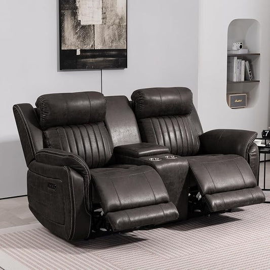 Zero Gravity Power Reclining Loveseat with Console, Reclining Loveseat with Adjustable Headrest, Power Loveseat Recliner Sofa with USB & Type-C Ports for Living Room (Badlands Charcoal)