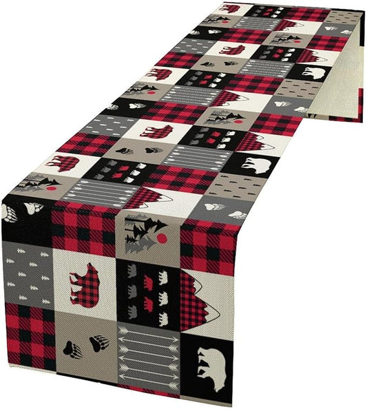 Vintage Rustic Table Rustic Cabin Red Brown Bear Retro Wildlife Farmhouse Theme for Kitchen Dining Room Holiday Party Family Gatherings Decor 13x90in