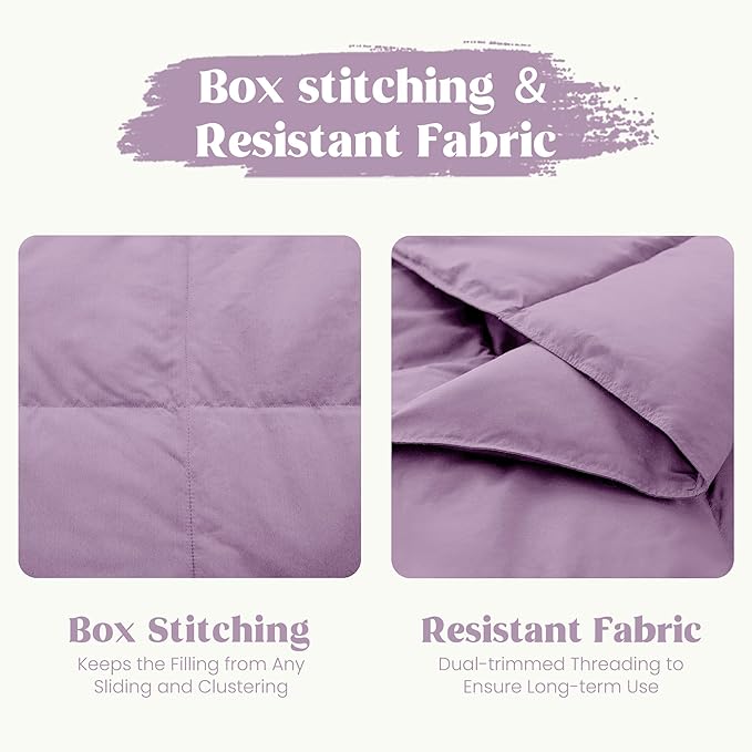 puredown® Soft Feather Down Blanket Lightweight Packable Down & Feather Fill Blanket for Indoor and Outdoor Use, King Size Blankets, 88"X108", Lavender