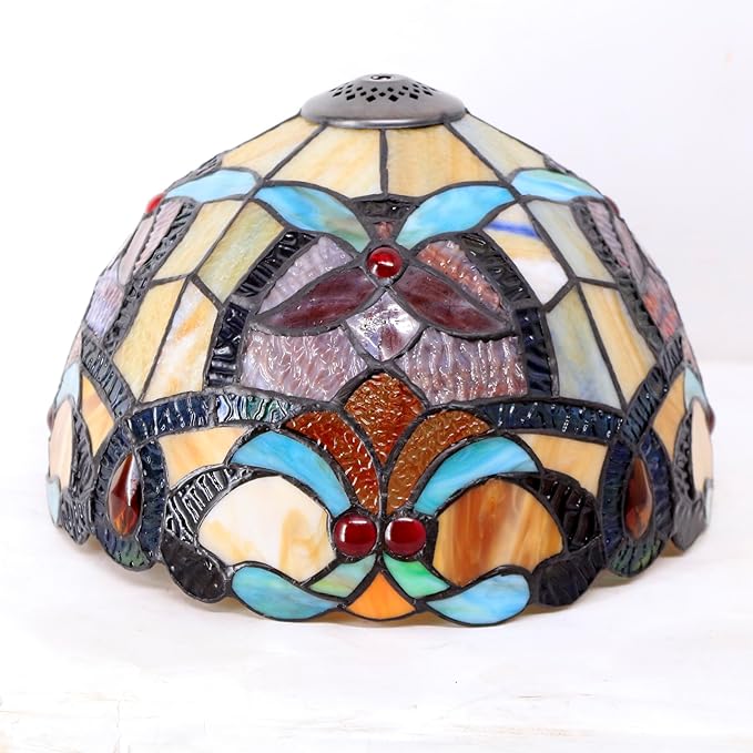 WERFACTORY Tiffany Table Lamp Orange Stained Glass Flower Liaison Style Reading Desk Bedside Light 12X12X18 Inches Decor Bedroom Living Room Home Office S617 Series