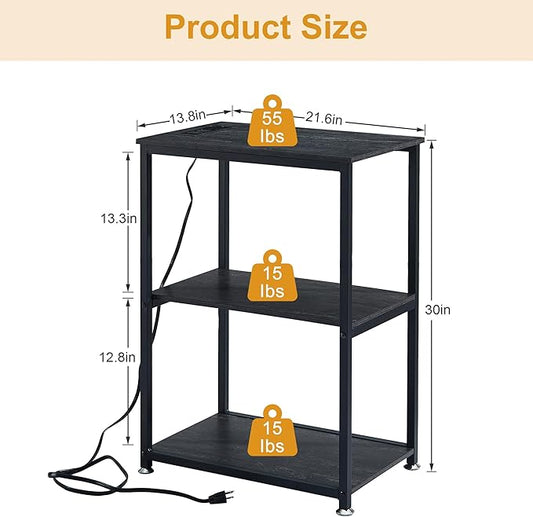 VECELO Tall End Table with Charging Station, Side Table with USB Ports and Outlets, 30" Height Nightstand with 3-Tier Storage Shelf for Living Room Bedroom Office Hallway Study