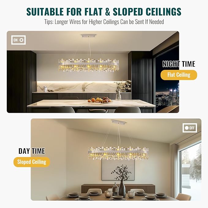 Siljoy Modern Crystal Chandelier, 20-Light Brushed Nickel K9 Crystal Raindrop Chandelier, Luxury Large Dimmable Crystal Ceiling Light for Dining Room Living Room Kitchen Island Entry Foyer L52''