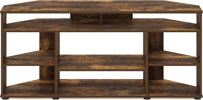 Furinno Jensen TV Stand, Corner Entertainment Center, TV Console for TV up to 55 Inch, for Living Room, Bedroom, Amber Pine