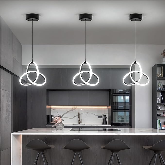 MAYNA Modern Spiral LED Chandelier, 6000K Daylight Pendant Light, Adjustable Height Island Light Fixture for Bedroom, Cafe, 1 Pack (Black)