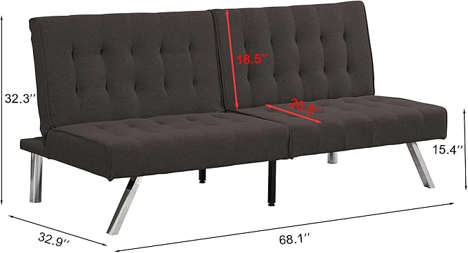 YOPTO Fabric Convertible Folding Futon Sofa Bed,Upholstered Sleeper Couch Daybed with Wood Frame, Stainless Leg for Compact Living Space, Apartment, Living Room,Bedroom,Dorm,Espresso