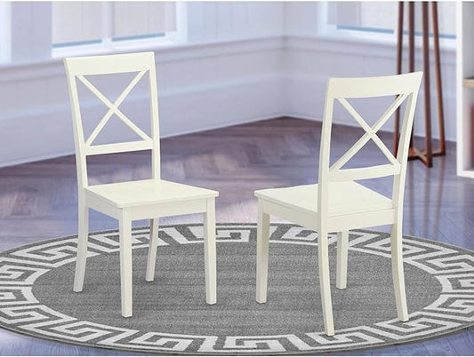 East West Furniture BOC-WHI-W Boston Dining Room Chairs - Cross Back Solid Wood Seat Chairs, Set of 2, Linen White
