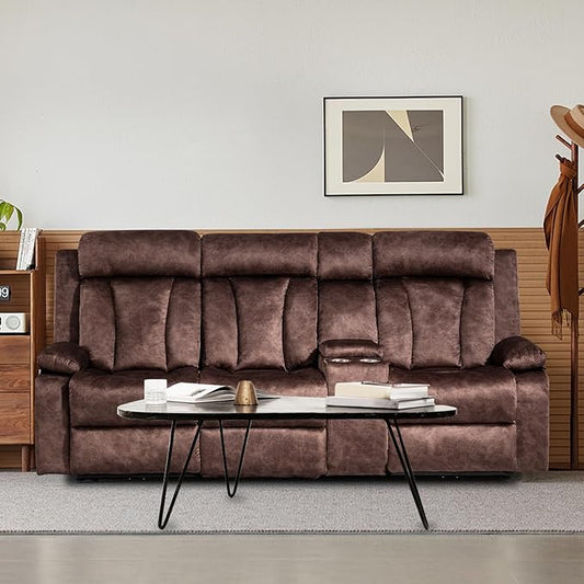 Electric Power Reclining Sofa, 3-Seater Sofa with Flip-Top Console, Massage & Heat, Recliner Couch with Storage, USB Ports, and Cup Holders - Perfect for Living Room Comfort (Brown)