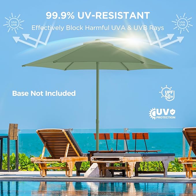 HOMSHADE Outdoor Patio Umbrella - Market Table Pool Deck Umbrella with Push Button Tilt, Crank, UPF50+ UV Protection and Sturdy Ribs, 3-Year Fade Resistance, 220GSM Solution-Dyed Fabric (No base)