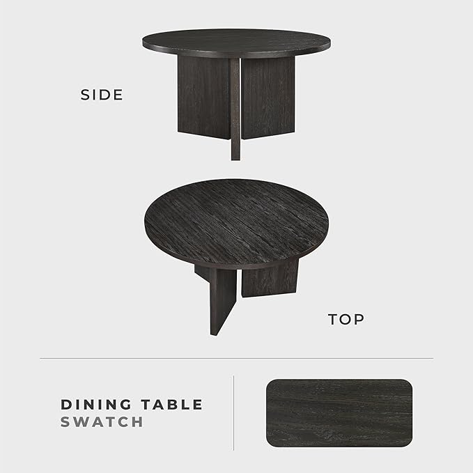 Lexicon 54 Dia. Dining Table for 4 People, Round with Textured Wood Grain Surface, Modern Ebony Finish Oak Veneer Small Kitchen Table for Dining Room, Kitchen, Ebony