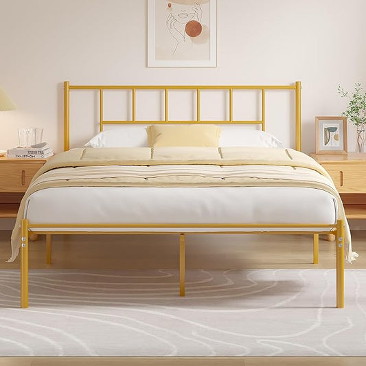 VECELO Queen Metal Platform Bed Frame with Headboard, Heavy Duty Steel Slat Support, Under Bed Storage,No Box Spring Needed, Easy Assembly