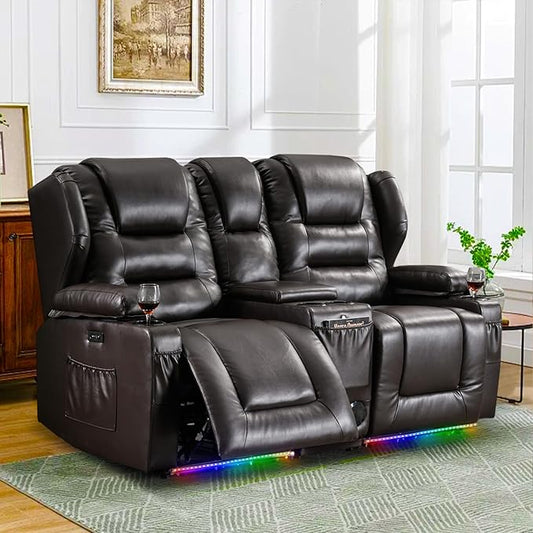 Oprisen Loveseat Power Recliner Sofa Couch Electric Reclining Sofa Chair for Living Room with Multi-Function Console/Cup Holders/LED Ambient Light