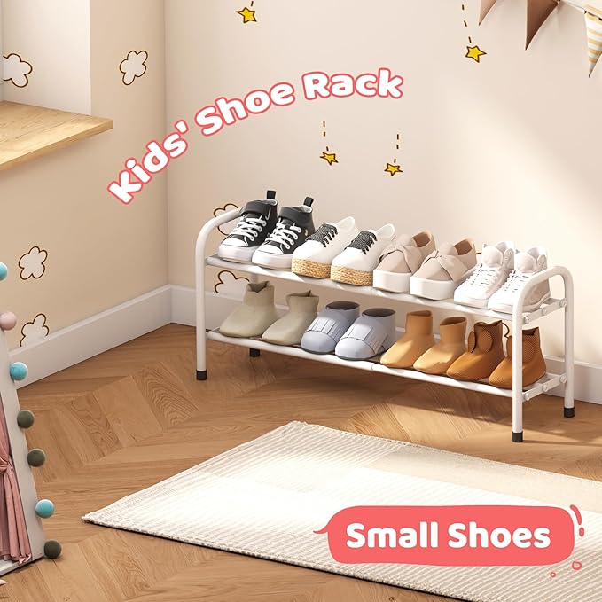 Shoe Rack for Closet, Black 2-Tier Expandable Closet Shoe Rack Metal Organizer, Heavy Duty Shoe Storage Shelf for Entryway, Doorway, Narrow Space