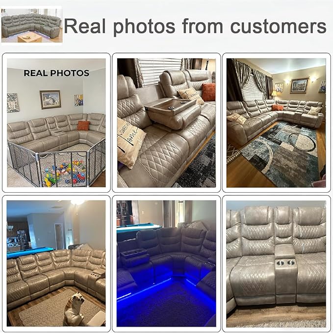 Power Reclining Sofa Set with LED Light, Living Room Furiture Set,Leather Reclining Sectional Couch with USB Port/Cup Holder for Living Room Home Office