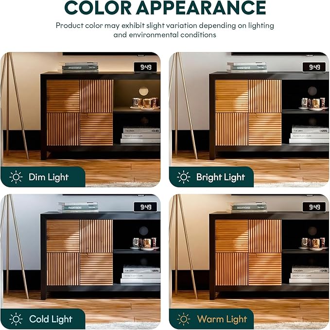 Bme Solid Wood Fluted TV Stand, Fully Assembled TV Media Console, Craft to Last Entertainment Center with Soft Close Door & Adjustable Storage Space, Spacious & Unique Entertainment Stand