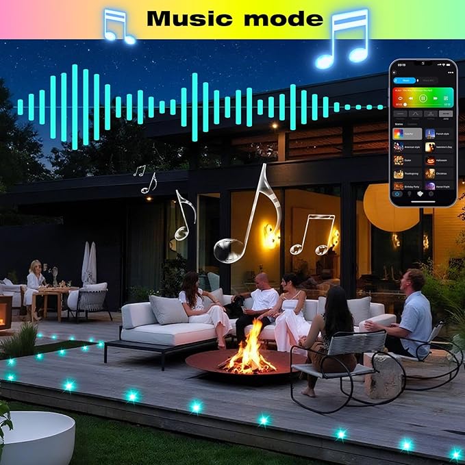 FVTLED LED Deck Lights Kit, 20pcs Φ1.22 D31 WiFi Smart Phone Control Low Voltage Recessed RGBW Deck Lighting Waterproof Outdoor Yard Path Stair Decor, Black