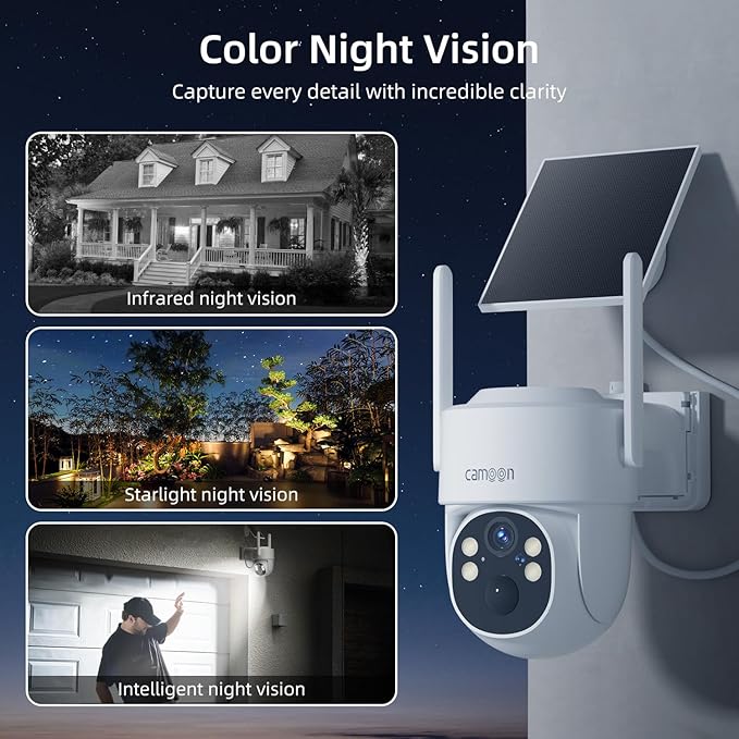 2K Solar Security Cameras Wireless Outdoor, 5/2.4Ghz WiFi Cameras for Home Security, Color Night Vision, Human Detection, Two-Way Audio, SD/Cloud Storage(3 Camera)