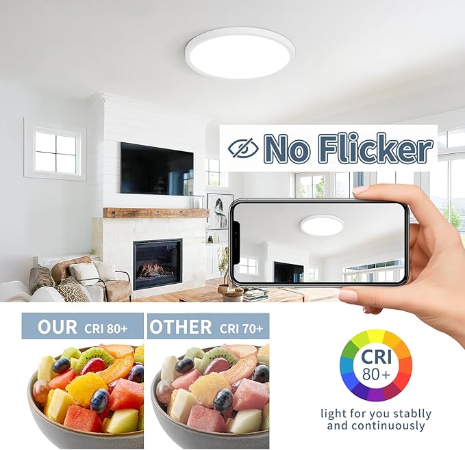 11.4 Inch 4PK LED Flush Mount Ceiling Light, ETL ,24W, 2427LM, 3000K/3500K/4000K/5000K/6500K CCT Selectable, 0.66in Ultra Thin Round Flat Panel Ceiling Light Fixture for Bedroom, Kitchen, (White)