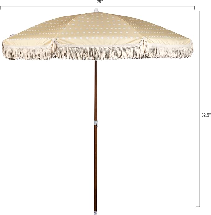 BEACH STATE Summerland 6.5 Feet Beach Umbrella with Fringe - Patio Umbrella - Outdoor Umbrella - UV50+ Sun Protection
