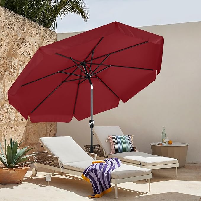 MASTERCANOPY 9ft Patio Umbrella with Valance, Crank and Tilt – 8 Ribs Outdoor Market Umbrella, UV/Fade Resistant, Waterproof Canopy with Wind Vent for Garden, Deck, Backyard, Pool (Burgundy)