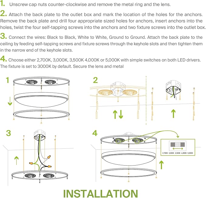 ASD LED 24" Oval Flush Mount Lighting, Close to Ceiling Light Fixture | 5CCT, Dimmable, ETL Listed | 38W 3289LM 2700-5000K 120V | Low Profile Double Ring Lamp | Nickel, 2 Pack