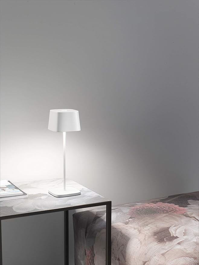 Zafferano, Ofelia Pro Lamp, Rechargeable Cordless Table Lamp with Touch Controls, Suitable for Indoor and Outdoor, Dimmer, 2700-3000 K, Height 12 Inches, White Color