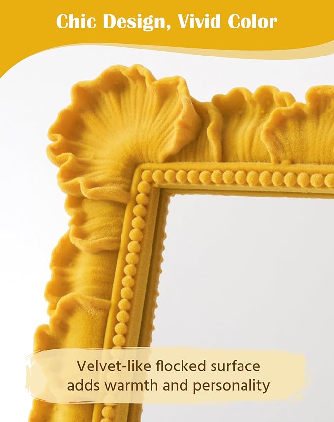Leaf-Themed Framed Decorative Mirror for Makeup Dresser Table Gallery Wall Art, 9.8x7.7 Funky Wall Mirrors for Fall Autumn Winter Thanksgiving Christmas Holiday Accent (Yellow-Orange)