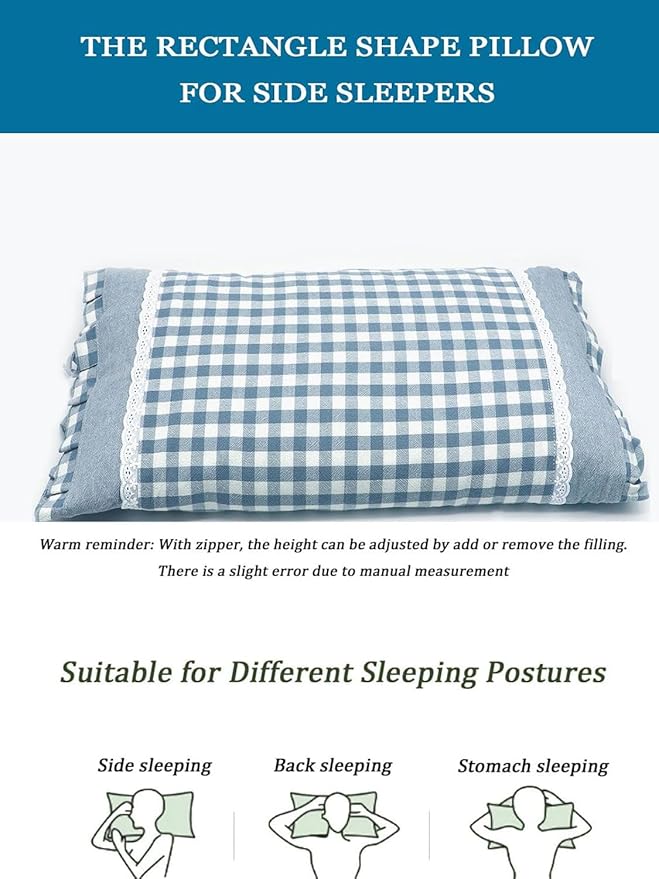 Upgrade Buckwheat Hull Pillow, Small Size Cervical Neck Pillow with Pillowcase, Back Support for Side Sleeper Sleeping or As a Neck Pain Pillows(20x11 Inches, Blue)