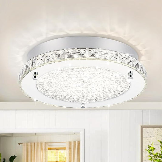 Flush Mount Crystal Ceiling Light Modern LED Ceiling Light Fixture Flush Mount 13 Inch Kitchen Ceiling Light for Bedroom, Laundry Room, Hallway, Balcony, Dimmable 3000K/4000K/5000K
