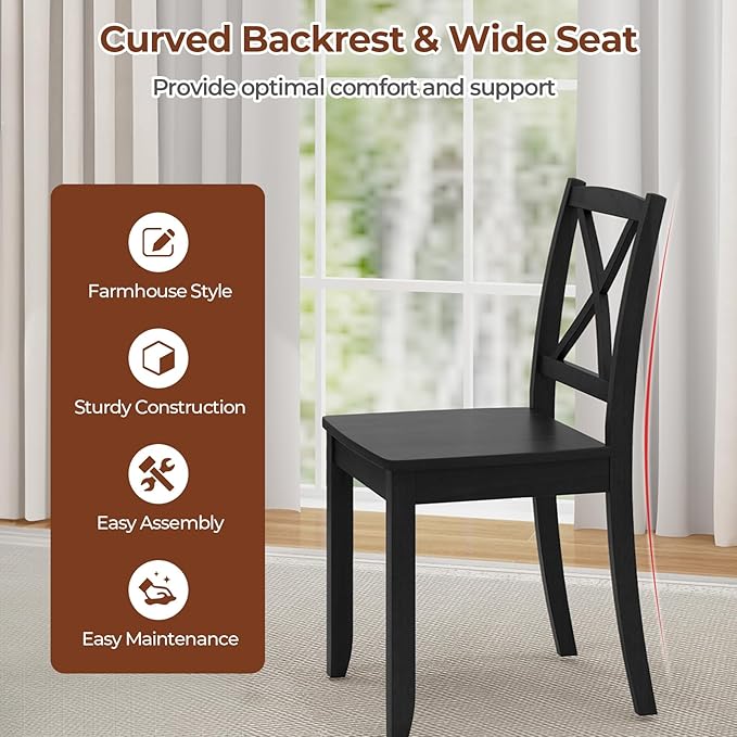 Giantex Wood Dining Chairs Set of 4, Armless Kitchen Chairs w/Rubber Wood Legs & Curved Backrest, Farmhouse Cross Back Diner Chairs, Wooden Side Chairs for Home Dining Room, Load 400 LBS, Black