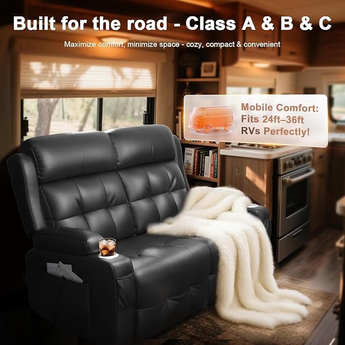 Reclining Loveseat, Massage Loveseat Recliner Sofa Heavy Weight Capacity, RV Love Seat Chair Clearance with Storage, Cup Holders, Wall Hugger Recliners Couches for Living Room & RV Campers